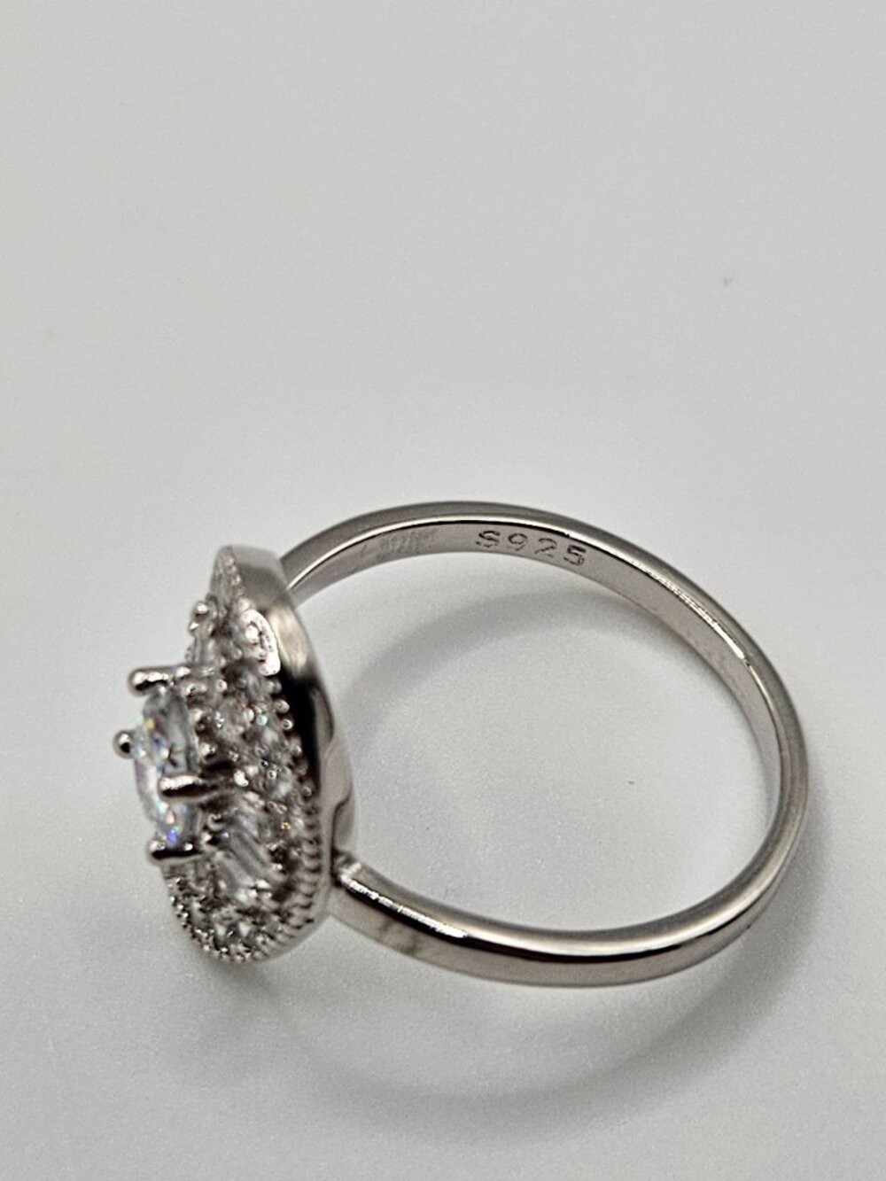 925 Silver Moissanite Ballerina Baguette Halo Ring 7 - Picture 4 of 7